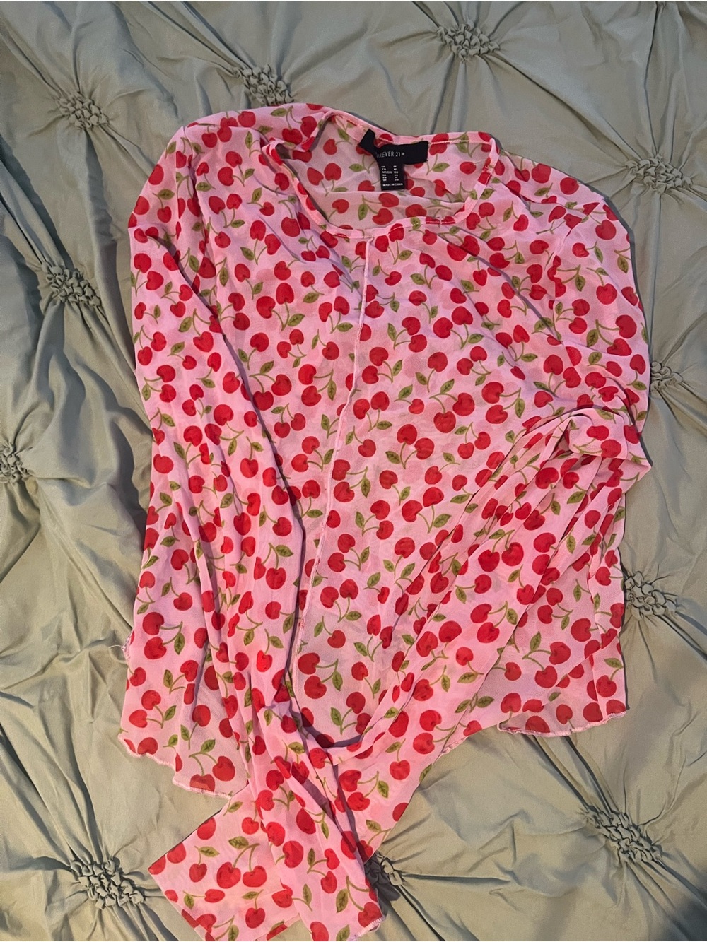 Forever 21 Pink Cherry-Print Long Sleeve Blouse